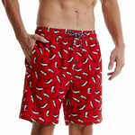 Men's Shark Print Red Quick Dry Beach Shorts Swim Trunks