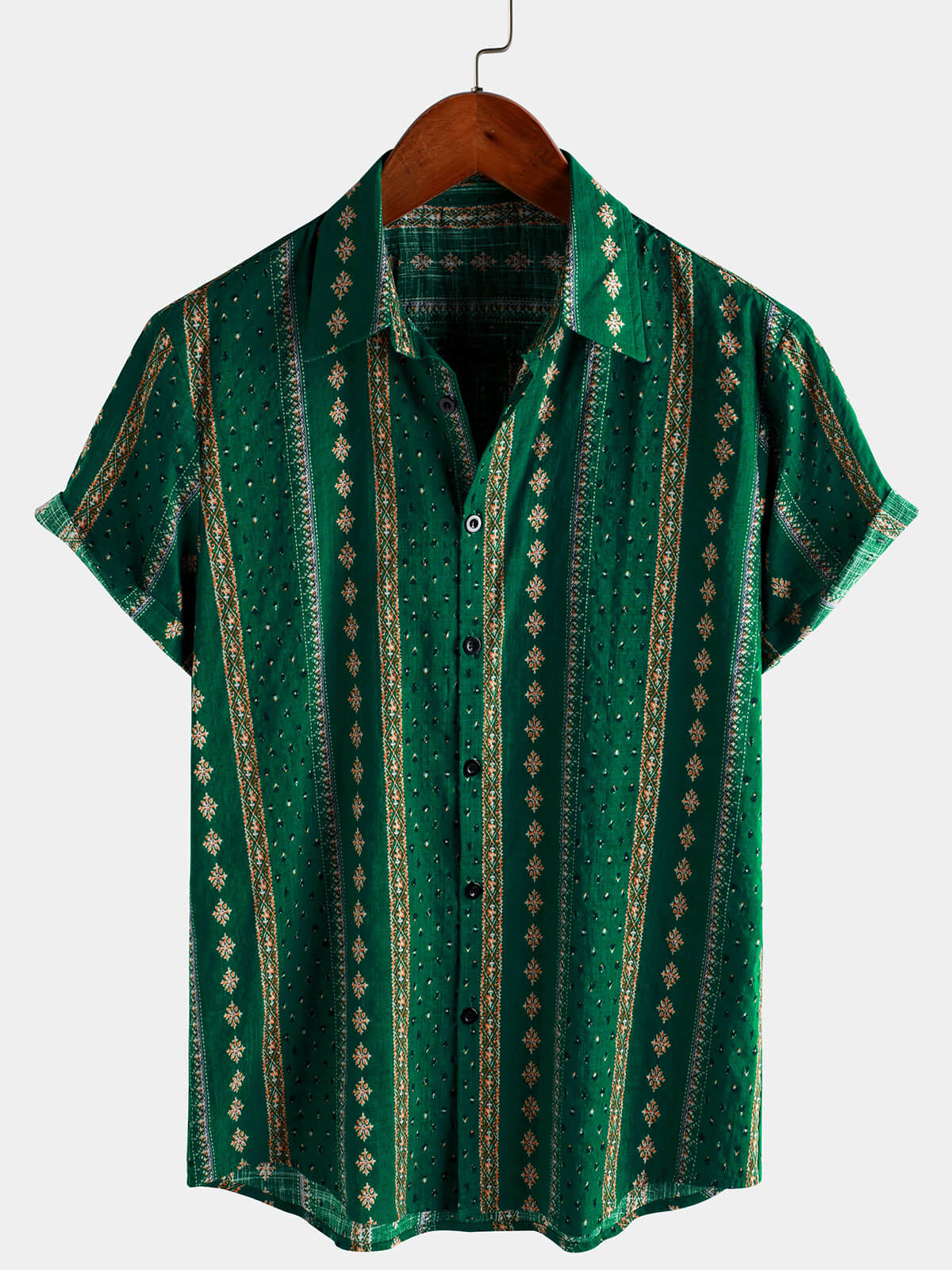 Men's Retro Button Up Short Sleeve Cotton 70s Shirts