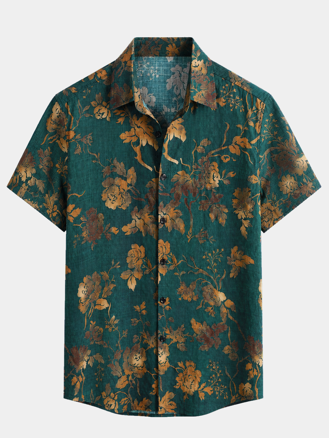 Men's Vacation Cotton Button Up Short Sleeve Green Vintage Hawaiian Shirt