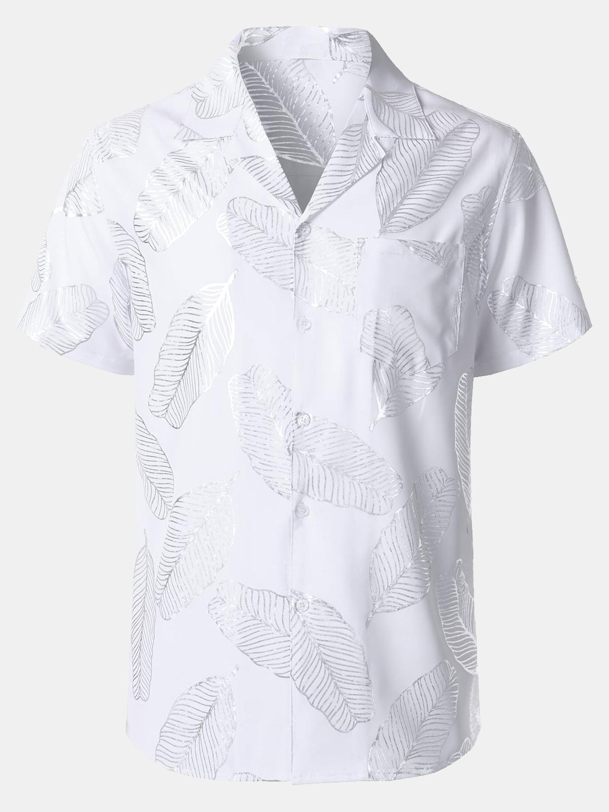 Men's Tropical Leaf Cuban Collar Short Sleeve Shirt