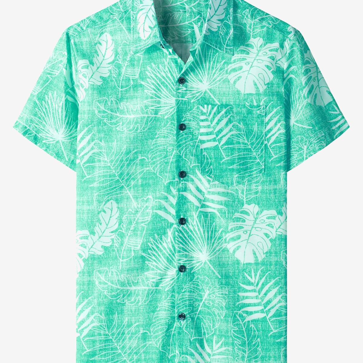 Men's Green Hawaiian Summer Casual Pocket Tropical Plant Print Beach Holiday Short Sleeve Shirt