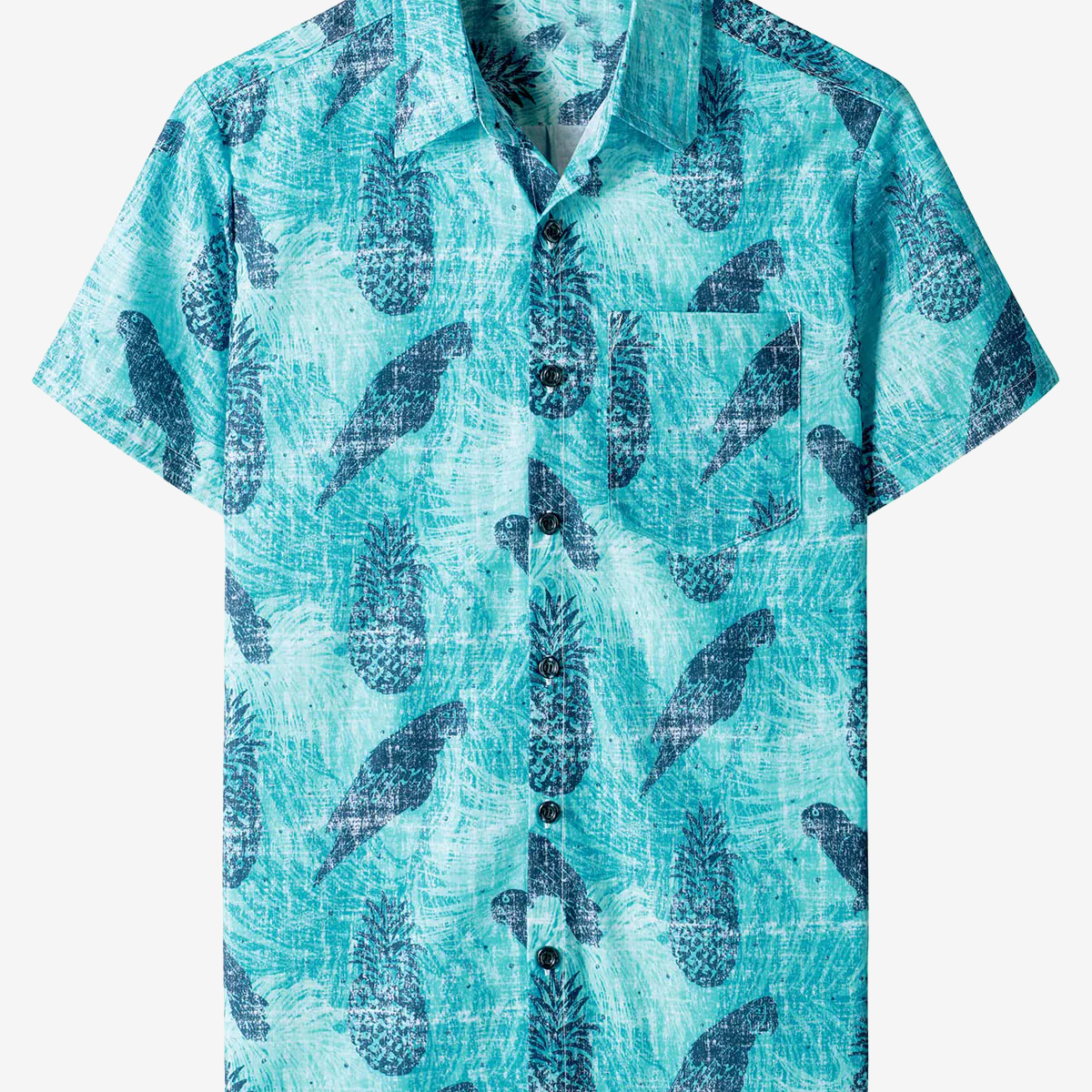Men's Pineapple Blue Hawaiian Summer Casual Beach Button Holiday Short Sleeve Shirt