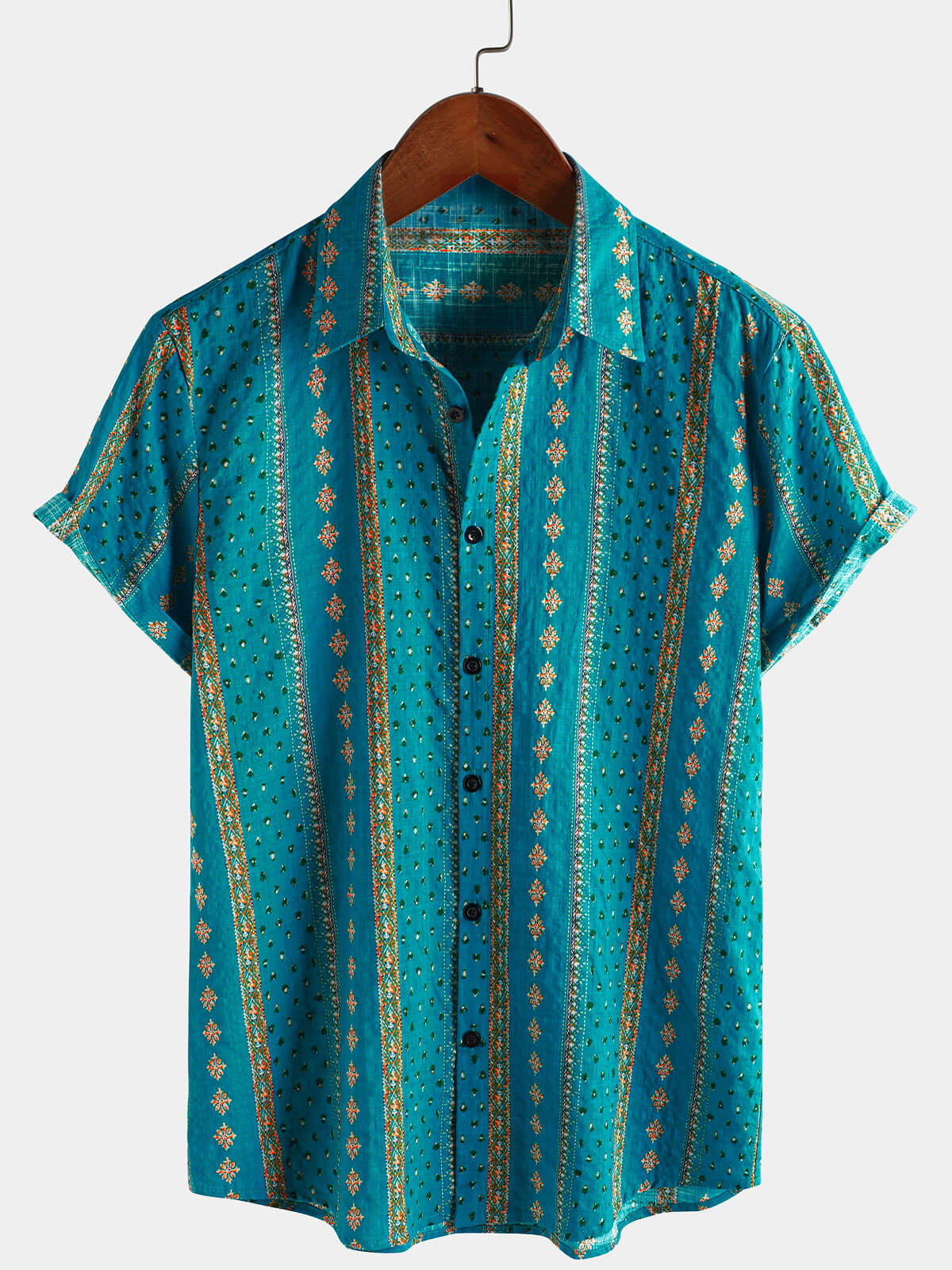Men's Retro Button Up Short Sleeve Cotton 70s Shirts