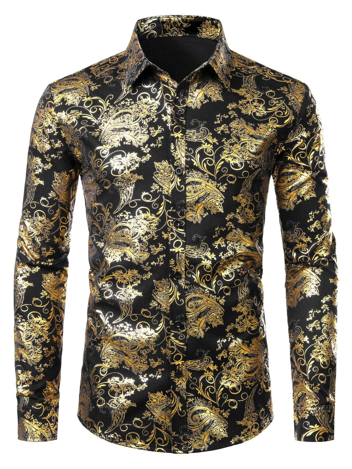 Men's Luxury Paisley Shiny Floral Print Button Down Dress Shirts