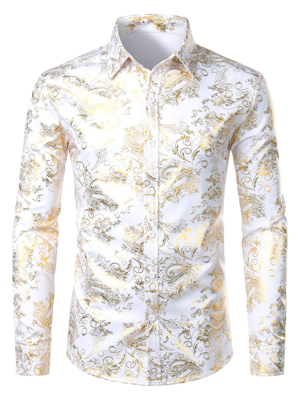 Men's Luxury Paisley Shiny Floral Print Button Down Shirts