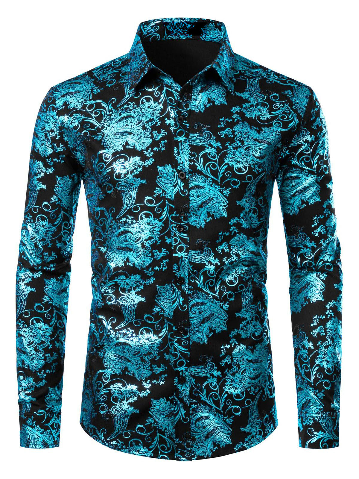 Men's Luxury Paisley Shiny Floral Print Button Down Shirts