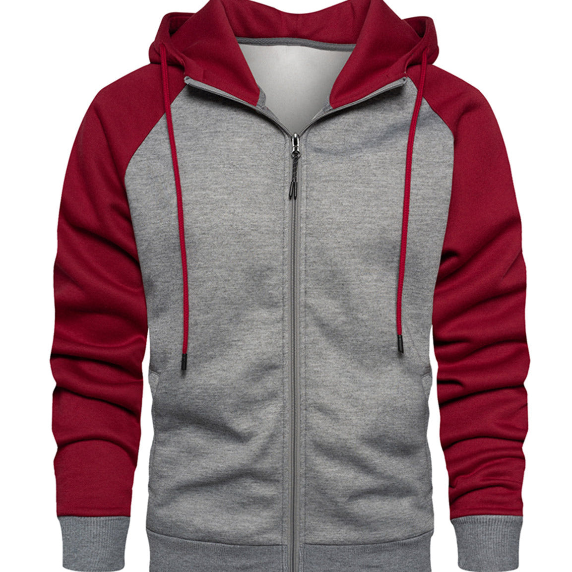 Men's Color Block Long Sleeve Casual Fall Winter Full-Zip Hoodie Zip Sweatshirt