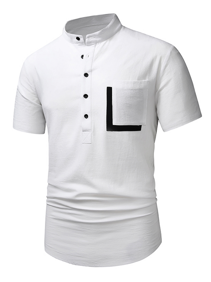 Men's Cotton Casual Pocket Beach Summer Short Sleeve Button Shirt