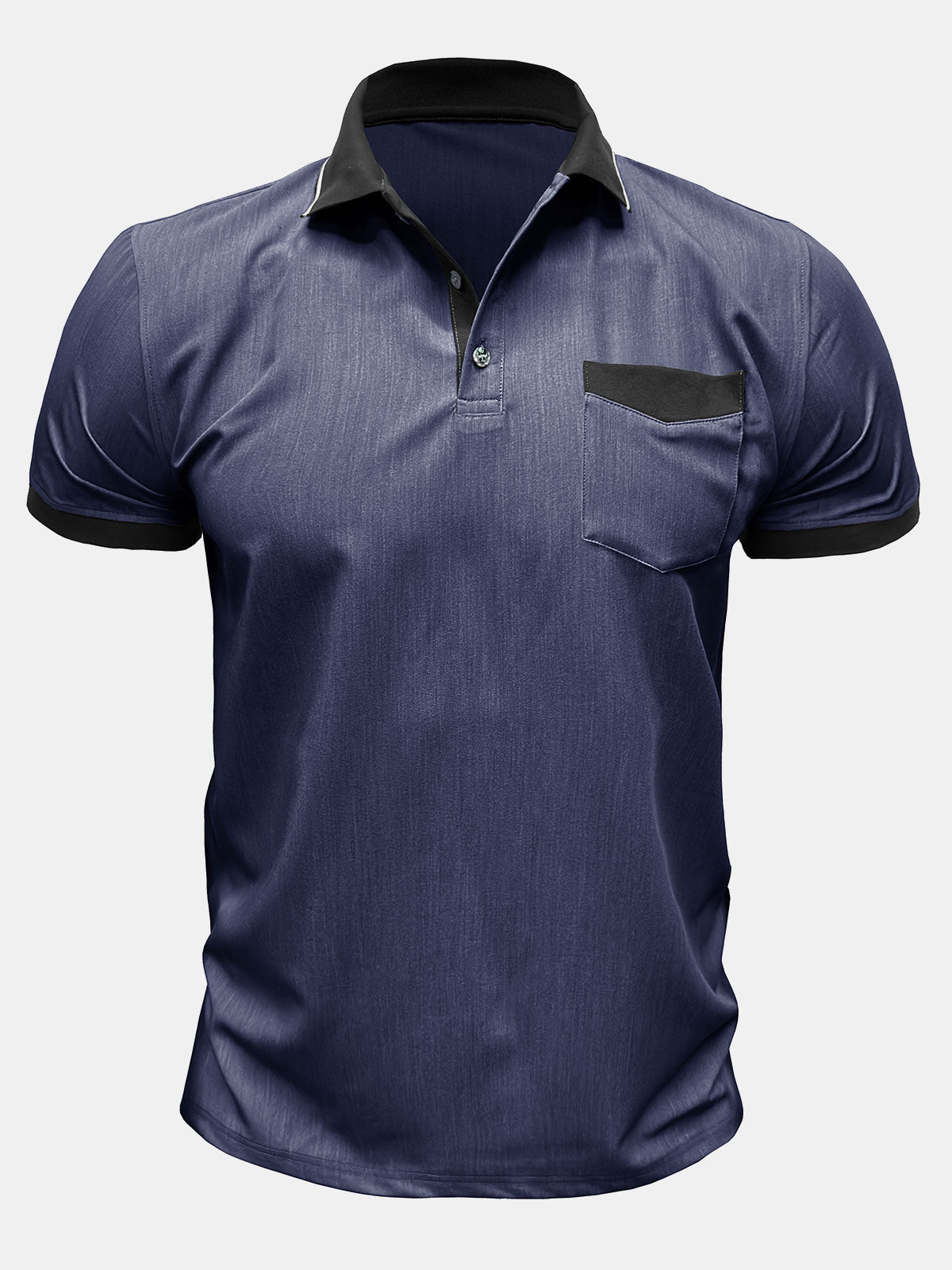 Men's Two-Tone Short Sleeve Polo Shirt with Pocket