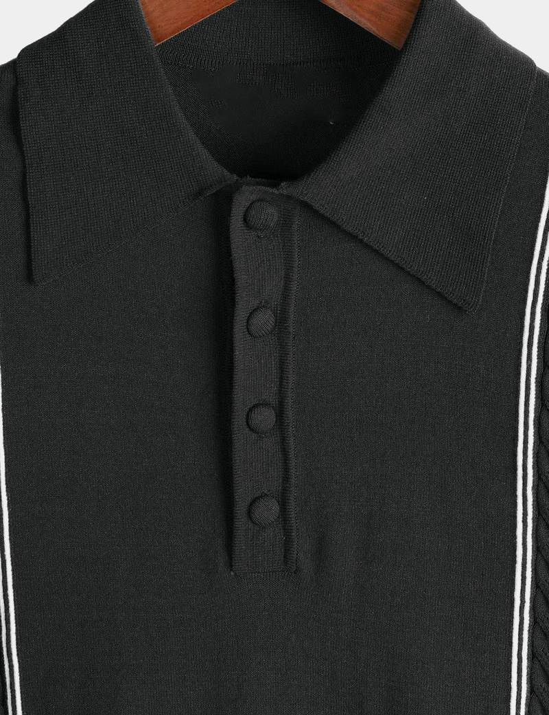 Men's Knit Casual Vintage Short Sleeve Striped Golf Polo Shirt