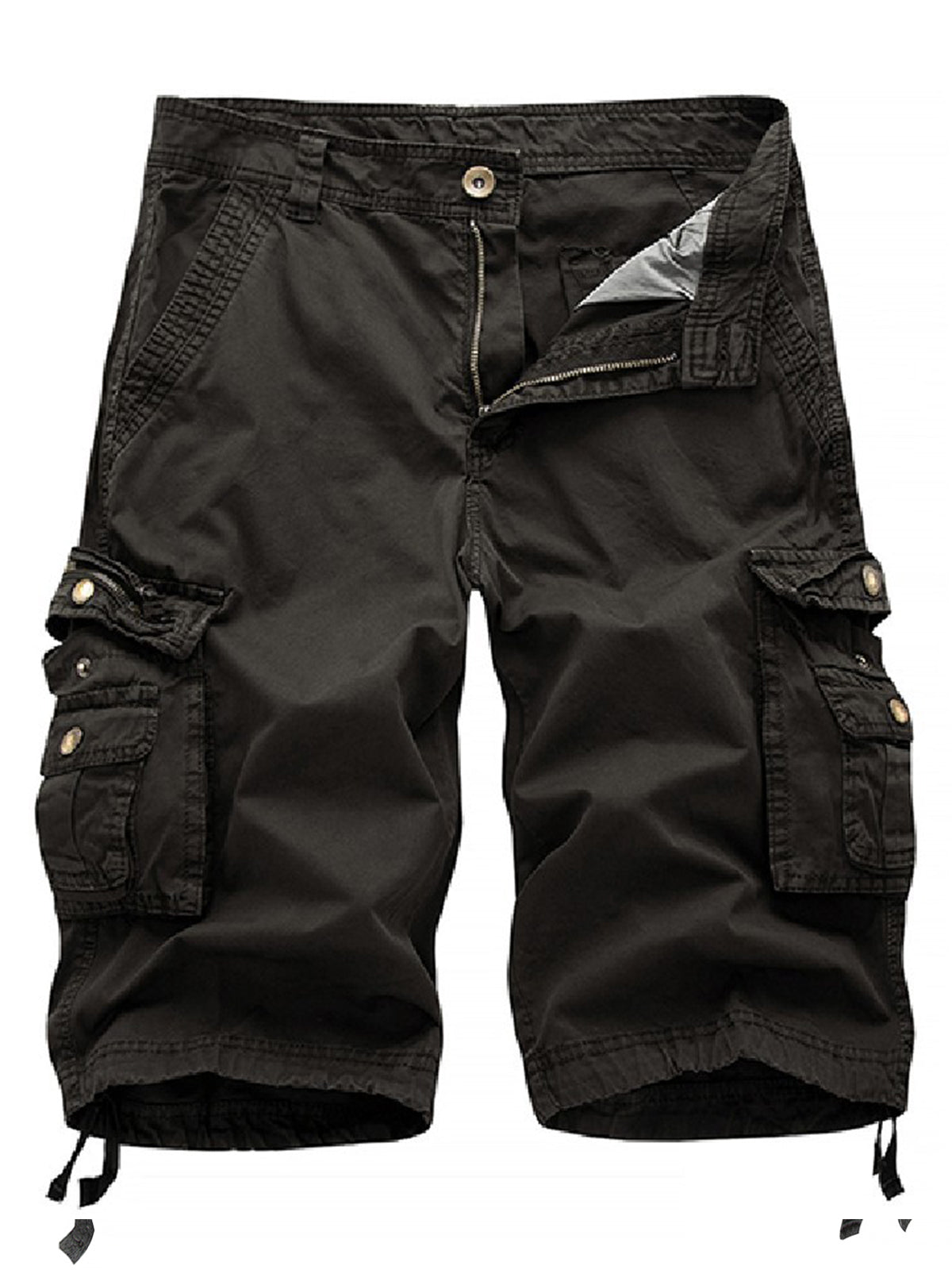 Men's Plus Size Solid Color Casual Outdoor Multi-Pocket Cotton Shorts