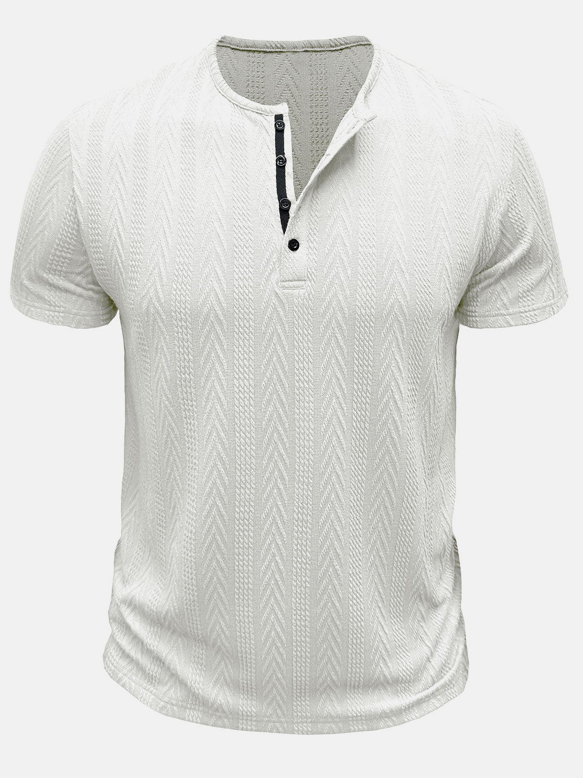 Men's Solid Color Henley Short Sleeve Summer T-Shirt