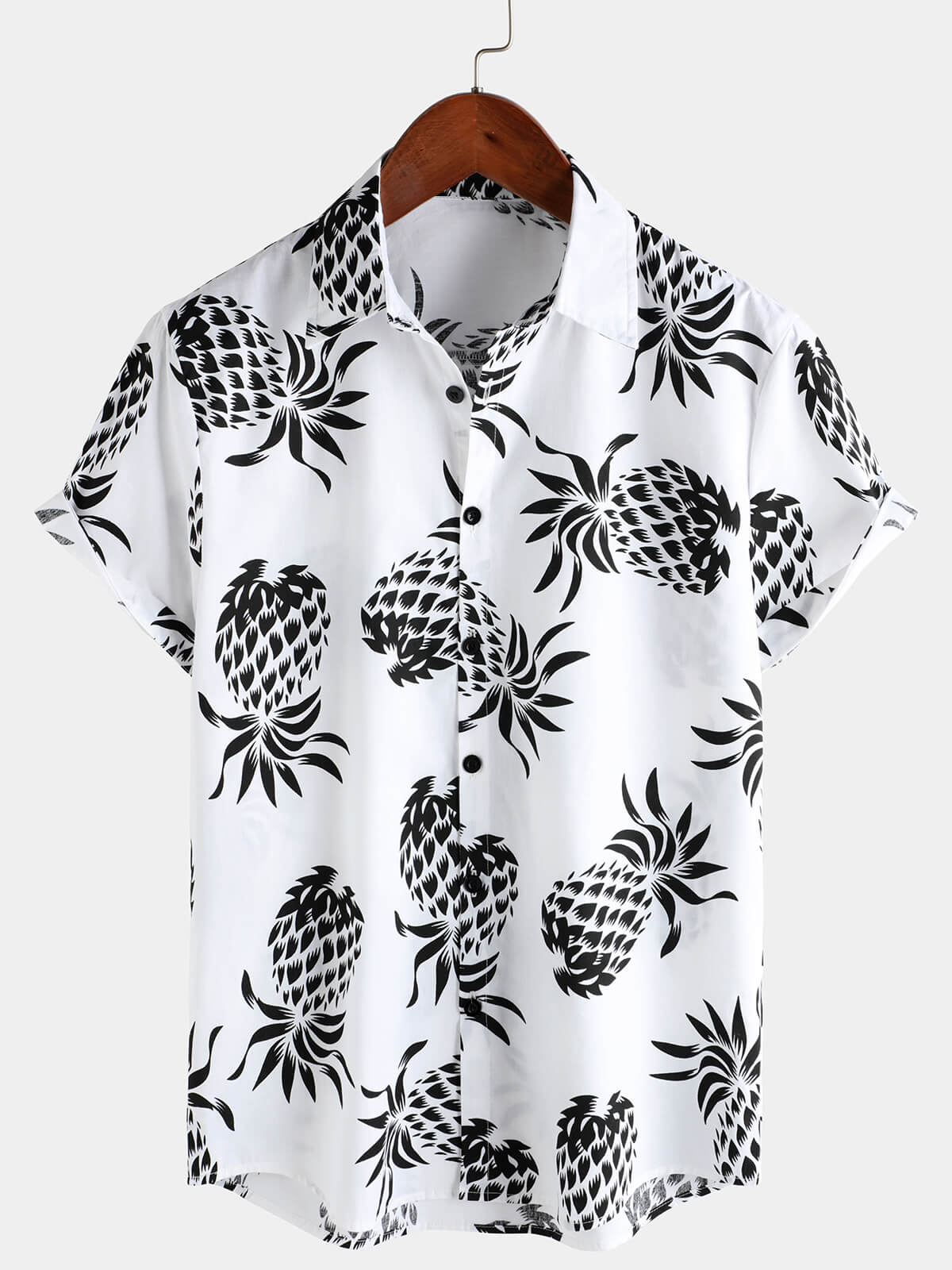 Men's Cotton Pineapple Print Summer Hawaiian Button Up Short Sleeve Shirt