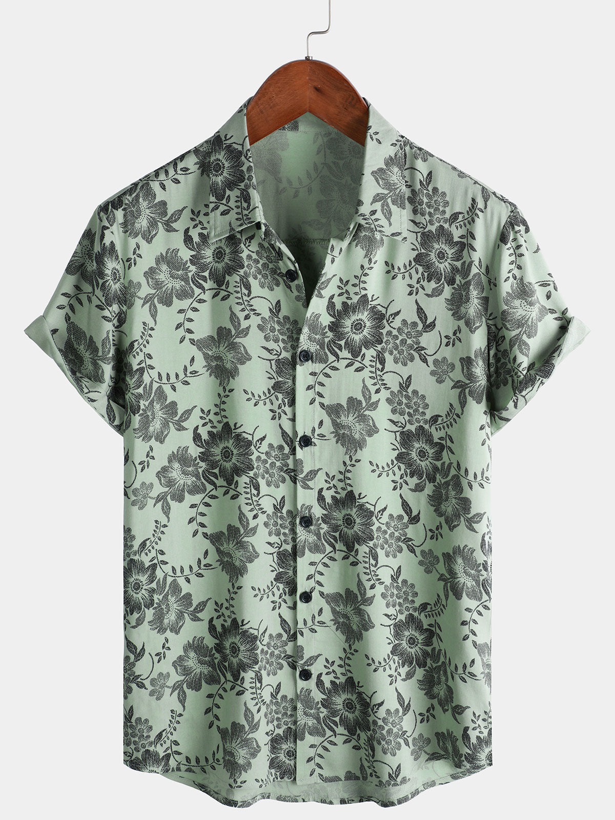 Men's Vintage Floral Print Holiday Hawaiian Short Sleeve Shirt