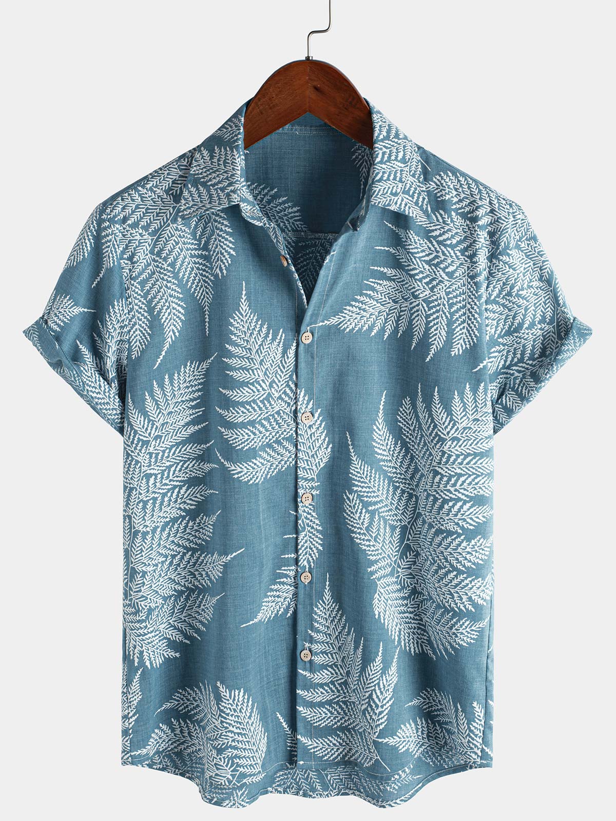 Men's Tropical Blue Button Up Short Sleeve Summer Shirt
