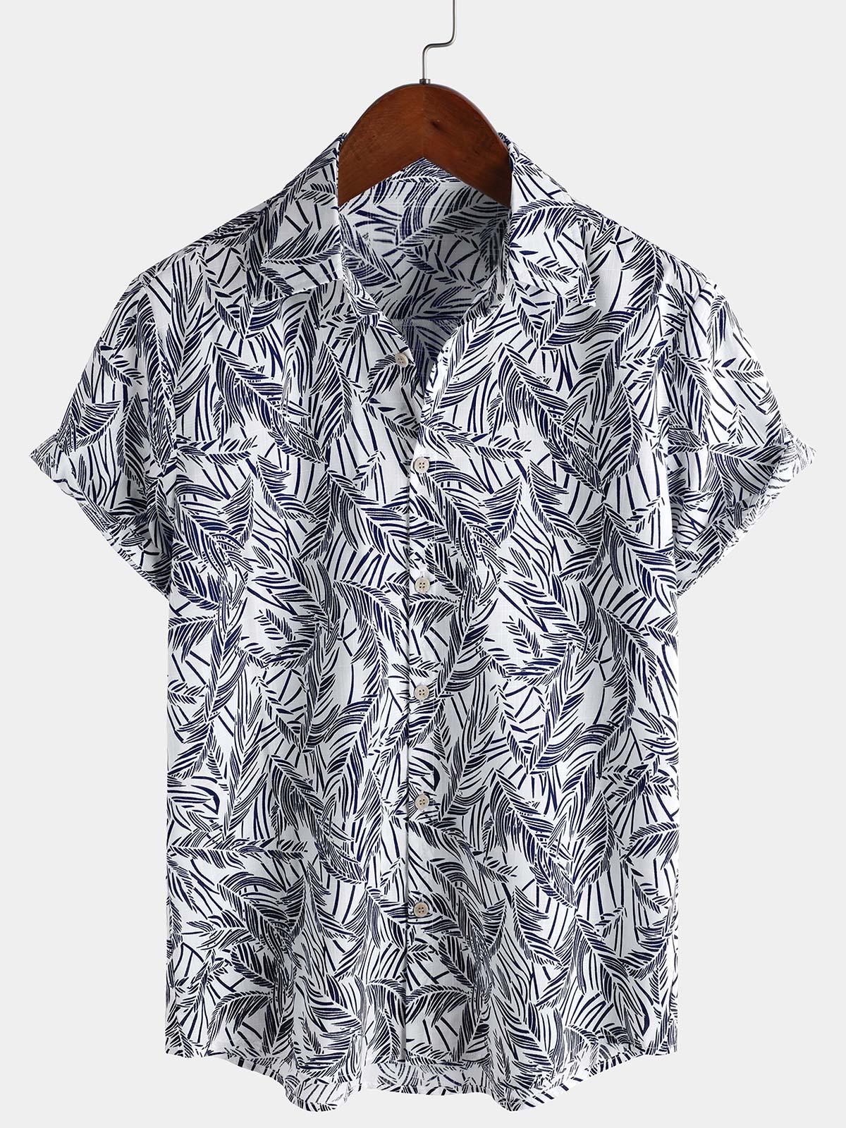 Men's Tropical Blue Short Sleeve Summer Button Up Shirt