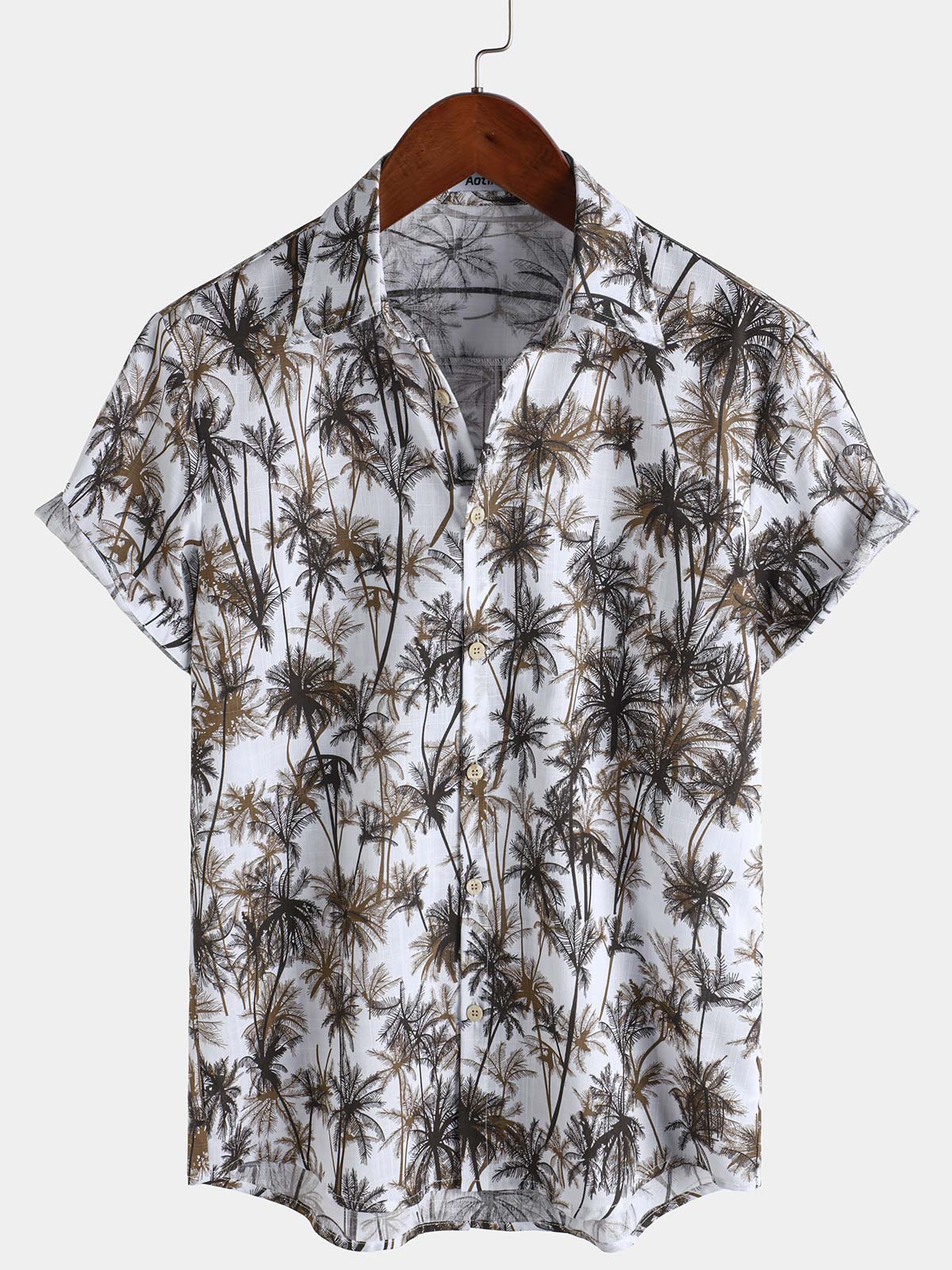 Men's Tropical Plam Tree Short Sleeve Summer Button Up Shirt