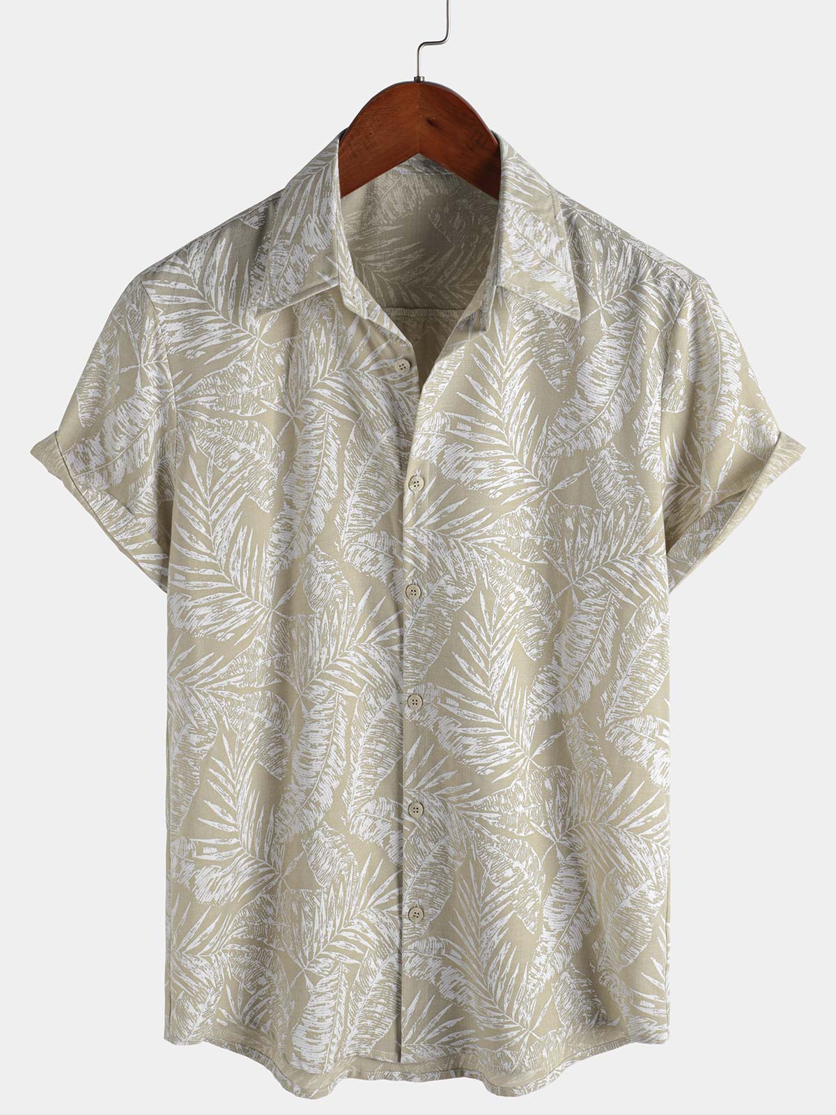 Men's Beige Hawaiian Short Sleeve Summer Button Up Shirt