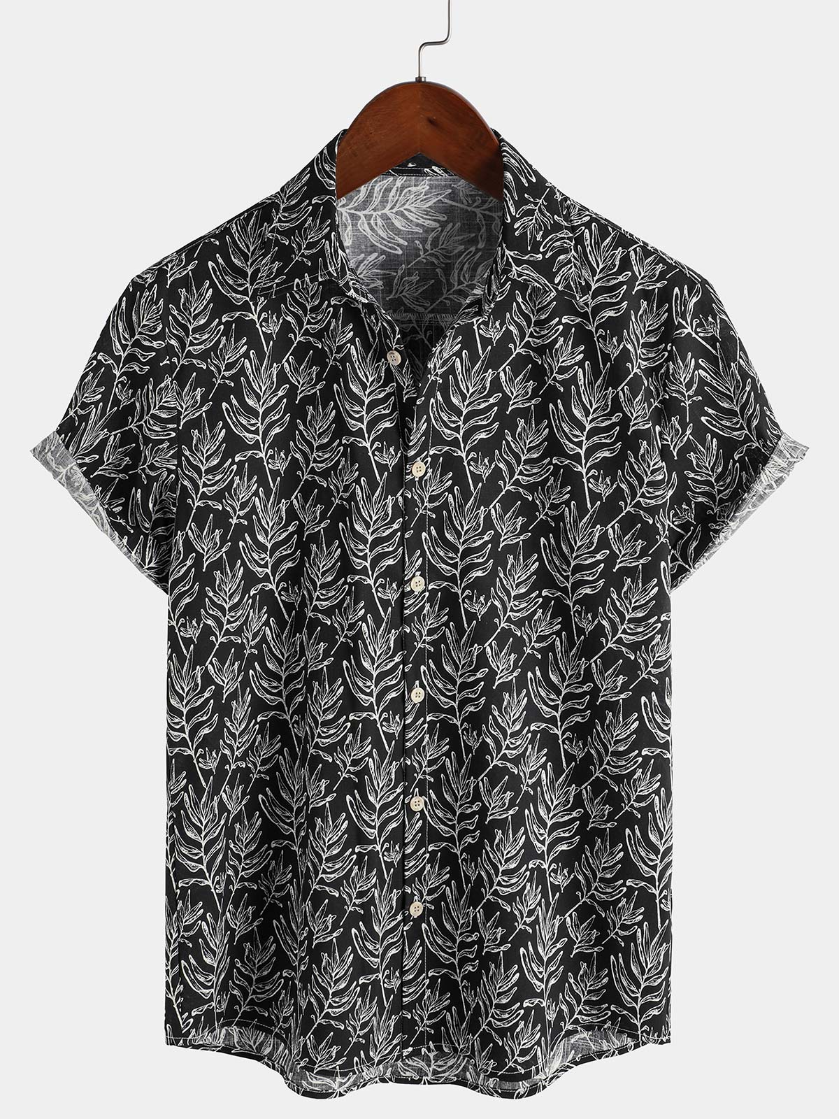 Men's Tropical Black Short Sleeve Summer Button Up Shirt