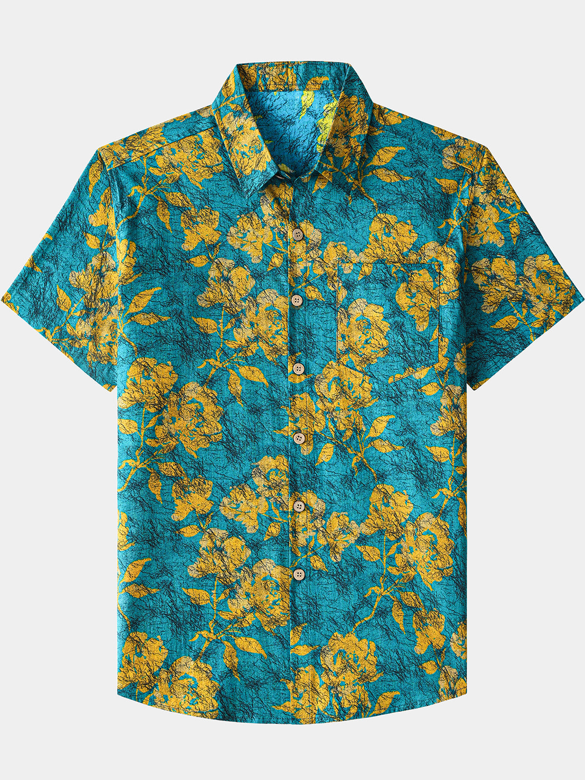 Men’s Tropical Cruise Botanical Print Cotton Casual Short Sleeve Breathable Shirt