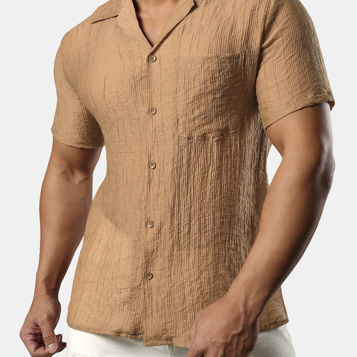 Men's Ultra Thin Beach Summer Cool Pocket Short Sleeve Button Up Cuban Beach Shirt
