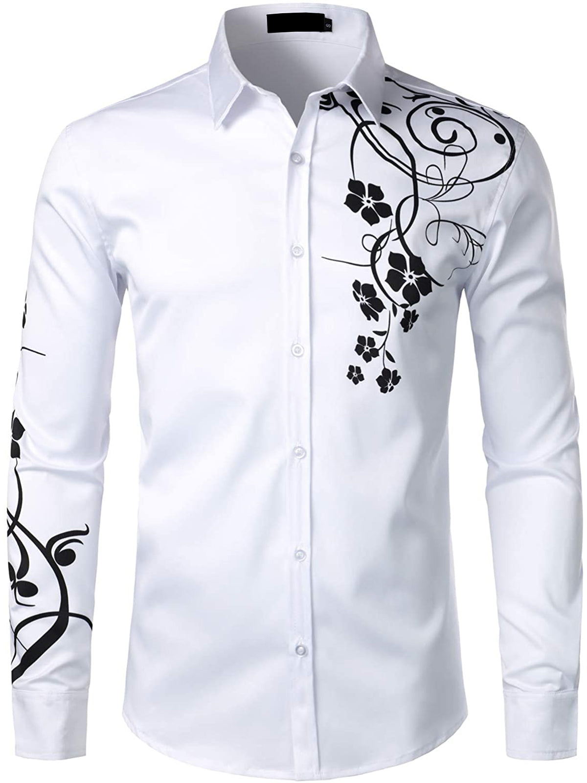 Men's Floral Long Sleeve Casual Button Down Shirt