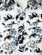 Men's White and Black Floral Summer Flower Button Up Cotton Short Sleeve Shirt