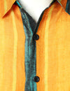 Men's Retro 70s Yellow Vertical Striped Summer Tropical Beach Cotton Cool Short Sleeve Shirt