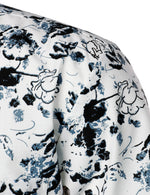 Men's White and Black Floral Summer Flower Button Up Cotton Short Sleeve Shirt