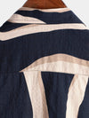 Men's Retro Casual Striped Summer Vacation Navy Blue Button Up Short Sleeve Shirt