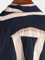 Men's Retro Casual Striped Summer Vacation Navy Blue Button Up Short Sleeve Shirt