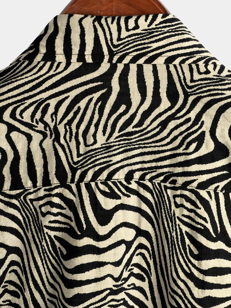 Men's Vintage Summer Tiger Print Cool Vacation Beach Short Sleeve Button Up Shirt
