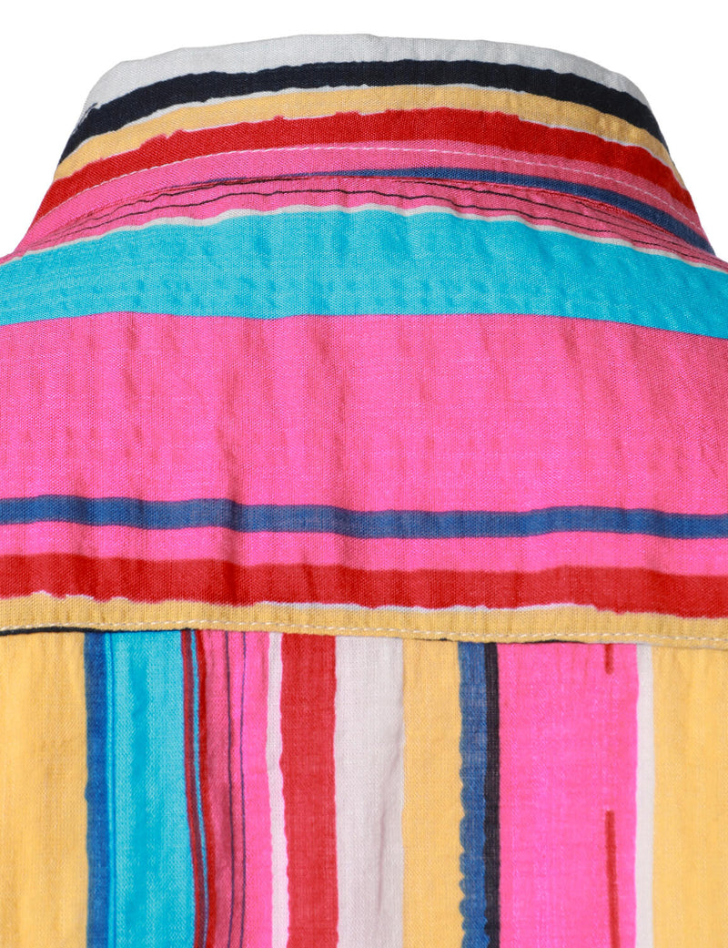 Men's Pink Rainbow Striped Button Up Summer Beach Short Sleeve Shirt