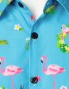 Men's Cotton Flamingo Tropical Island Short Sleeve Summer Beach Button Hawaiian Shirt