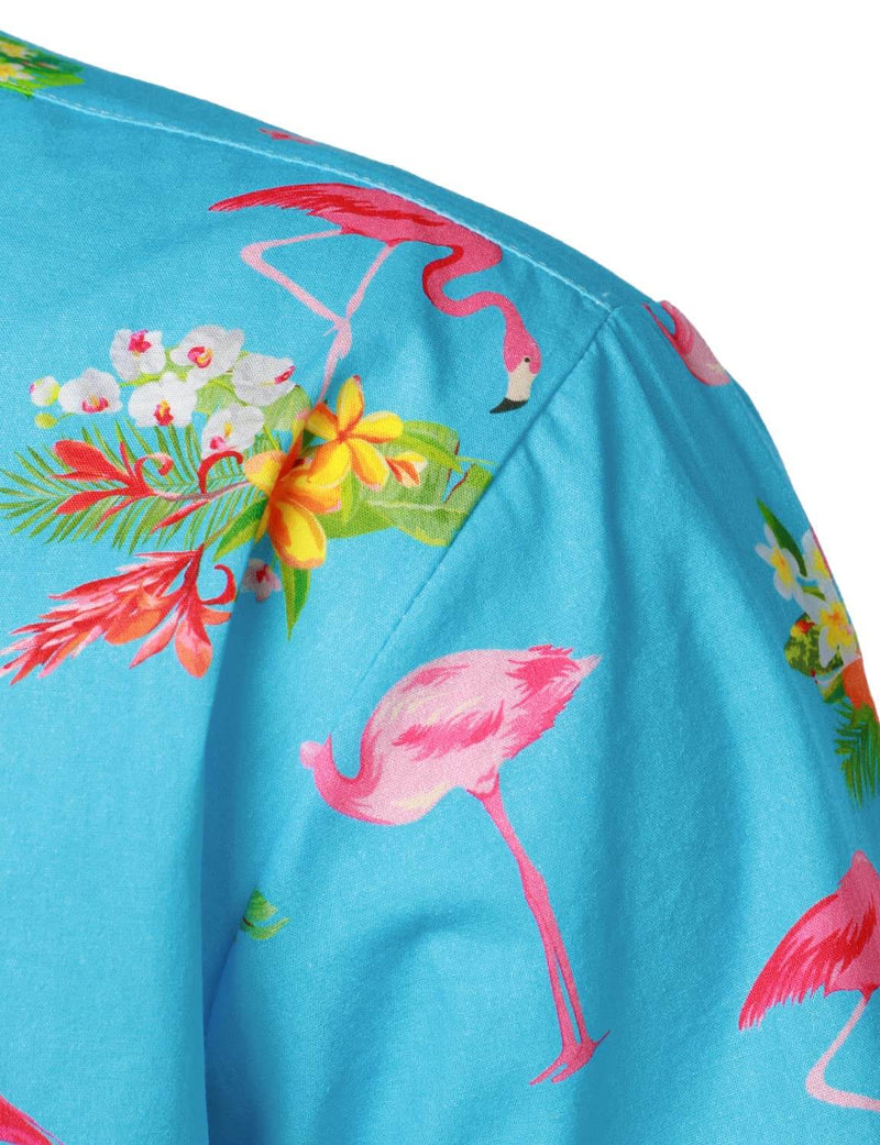 Men's Cotton Flamingo Tropical Island Short Sleeve Summer Beach Button Hawaiian Shirt