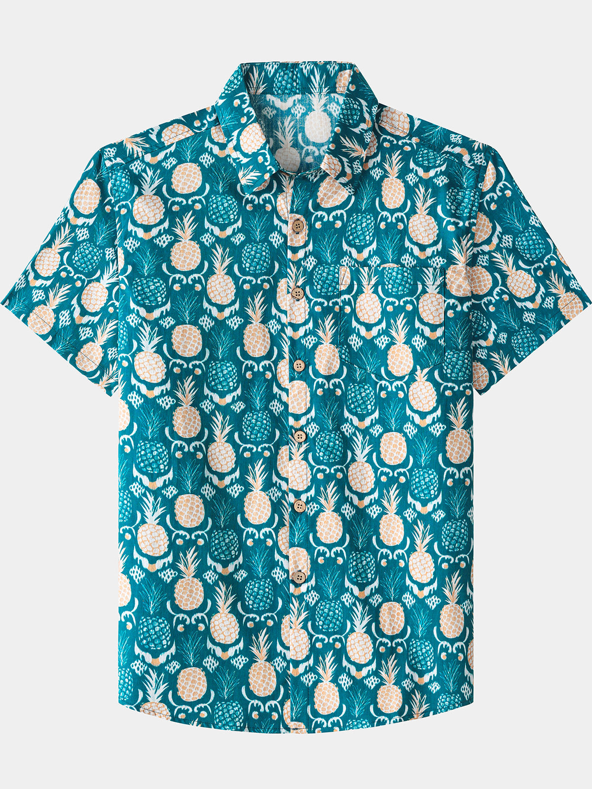 Men’s Tropical Resort Vacation Holiday Party Hawaiian Pineapple Cotton Short Sleeve Shirt