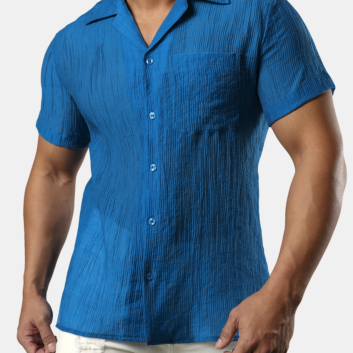 Men's Ultra Thin Beach Summer Cool Pocket Short Sleeve Button Up Cuban Beach Shirt