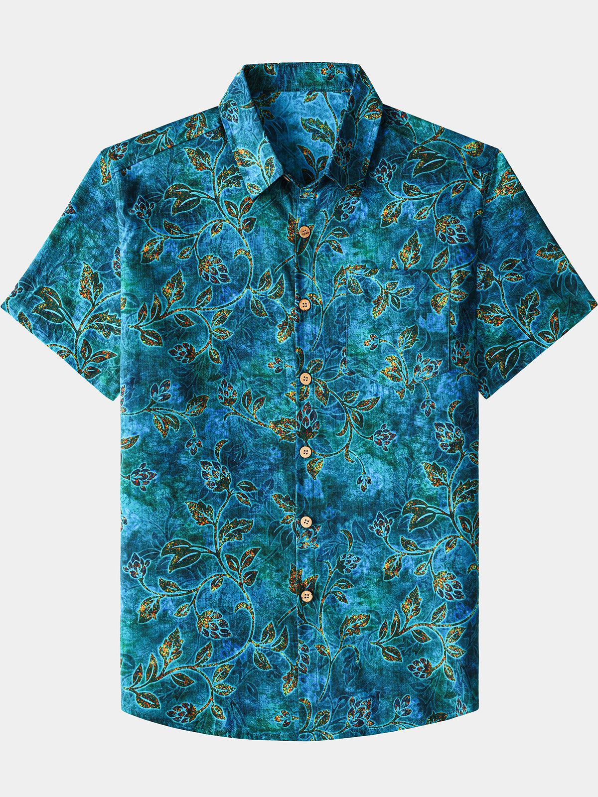 Men’s Beach Party Retro Floral Pattern Cotton Short Sleeve Shirt