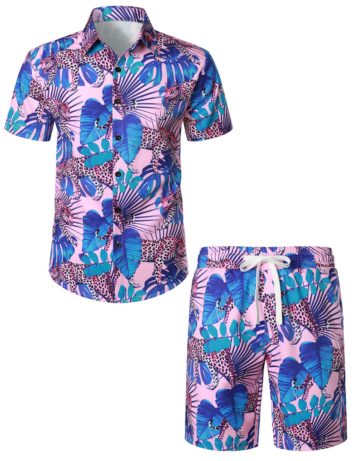 Men's Flamingo Print Hawaiian Shirt & Shorts Set