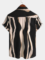 Men's Retro Casual Striped Summer Vacation Balck Button Up Short Sleeve Shirt