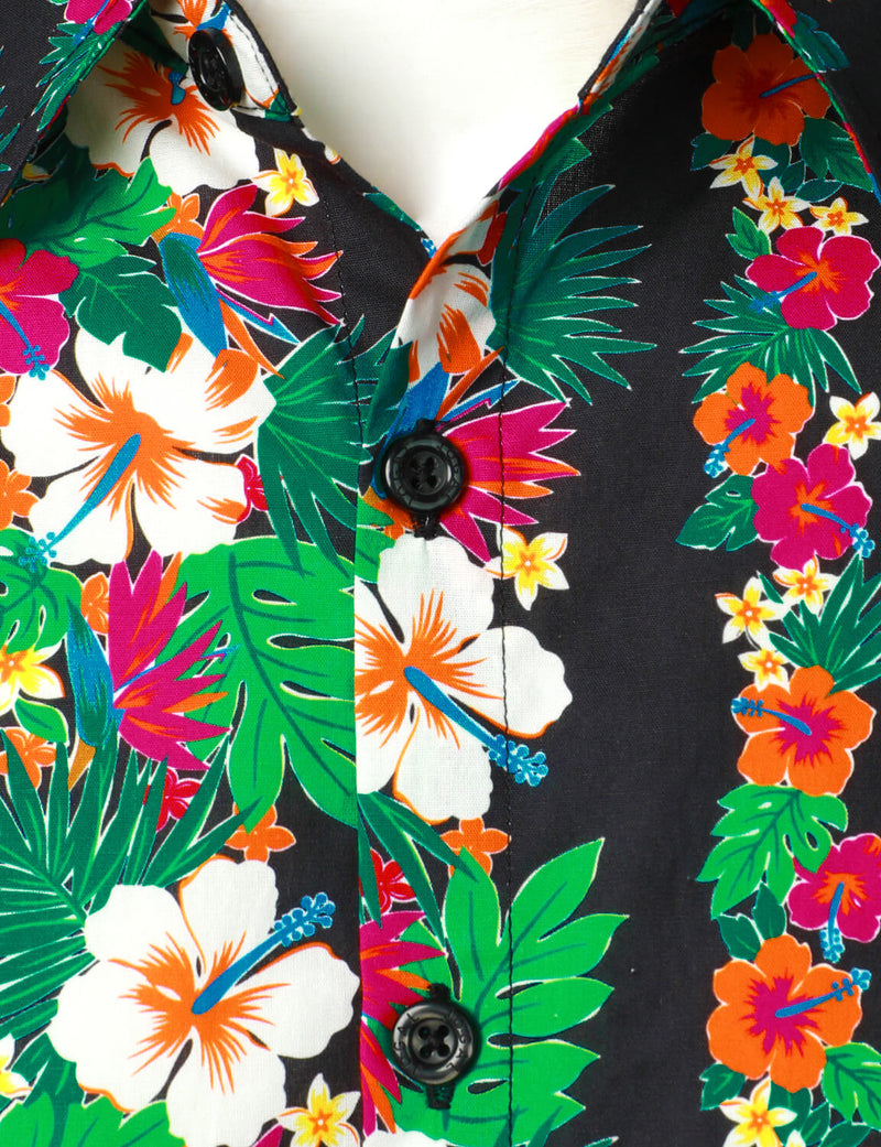 Men's Tropical Floral Striped Summer Hawaiian Button Short Sleeve Shirt