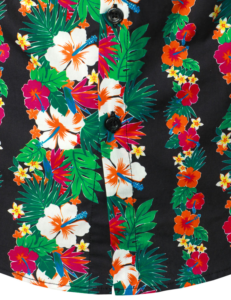 Men's Tropical Floral Striped Summer Hawaiian Button Short Sleeve Shirt