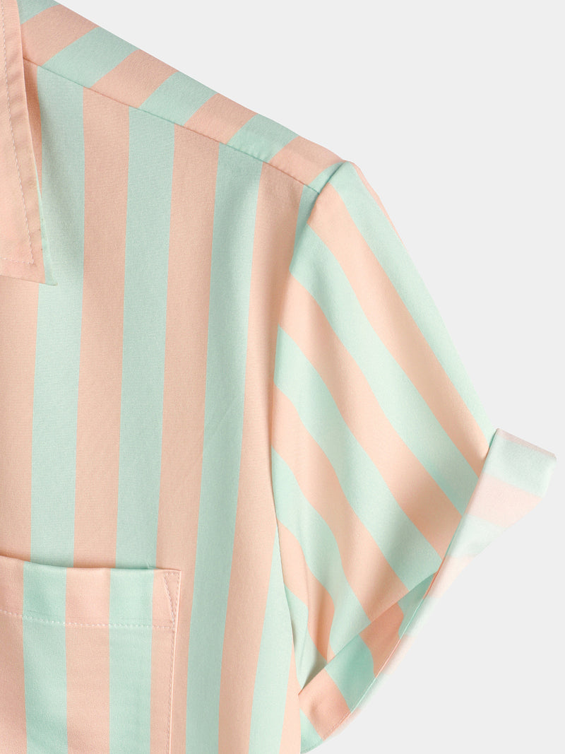Men's Short Sleeve Stripe Hawaiian Shirt