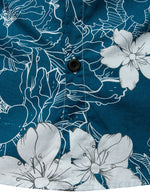 Men's Floral Blue Hawaiian Flower Print Beach Holiday Resort Tropical Button Up Short Sleeve Shirt
