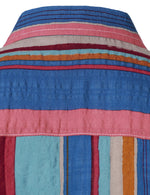 Men's Summer Retro 70s Navy Blue Vertical Striped Cool Holiday Button Short Sleeve Shirt