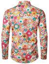 Men's Vintage Floral Cotton Flower Button Up 70s Long Sleeve Dress Shirt