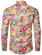 Men's Vintage Floral Cotton Flower Button Up 70s Long Sleeve Dress Shirt