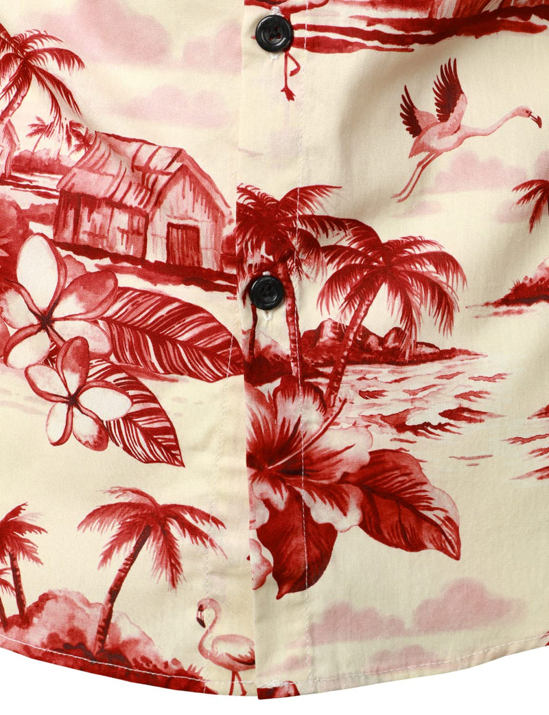 Men's Vintage Hawaiian Casual Summer Island Vacation Button Short Sleeve Shirt
