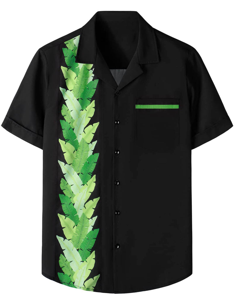 Men's Tropical 50s Rockabilly Style Retro Bowling Button Up Camp Short Sleeve Shirt