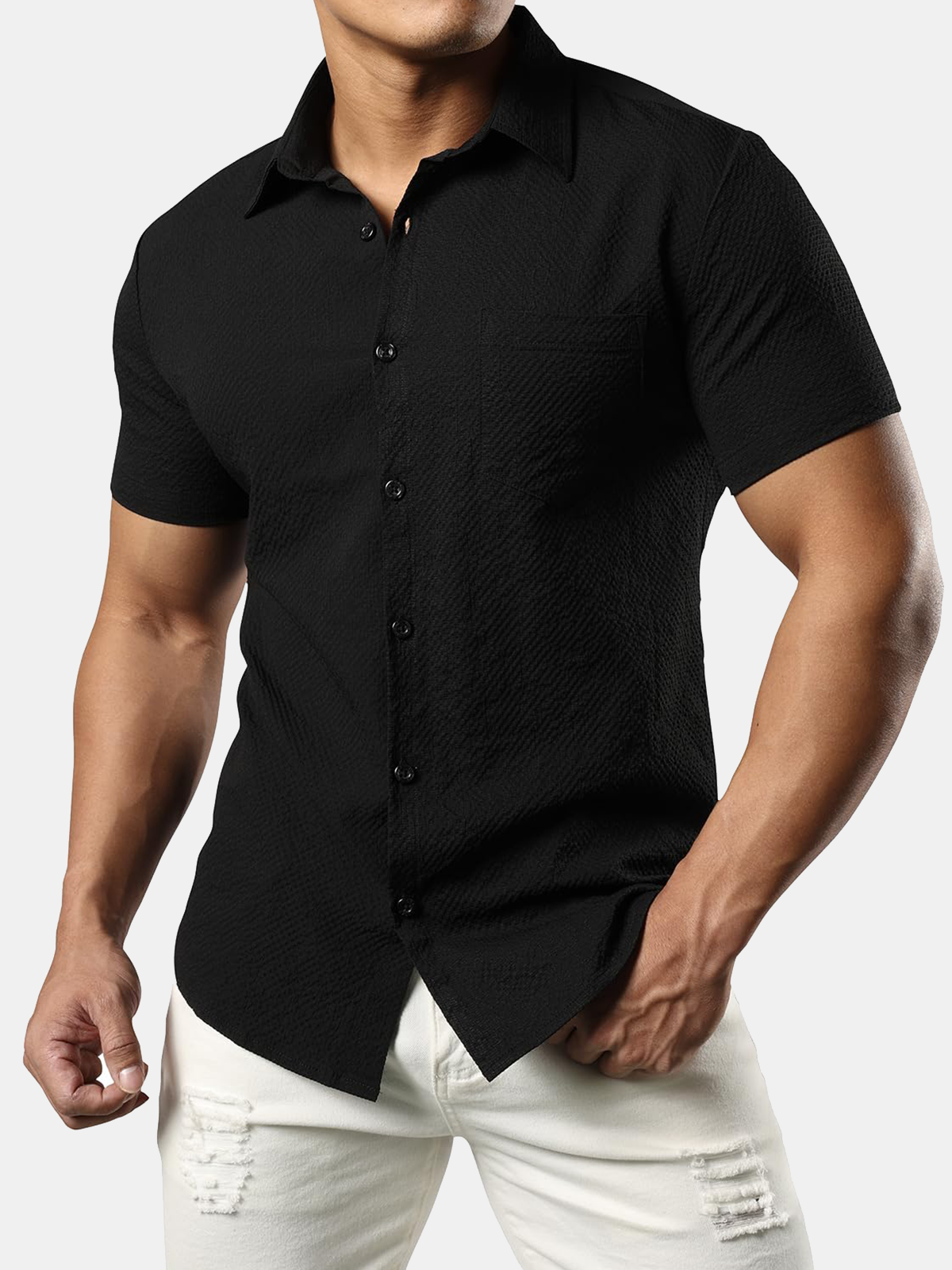 Men's Beach Pocket Summer Short Sleeve Casual Button Shirt